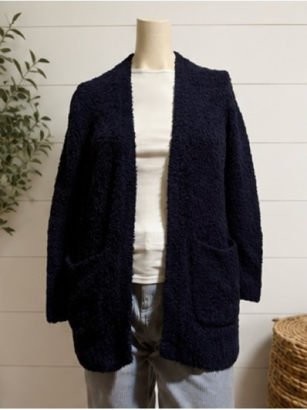 Madewell Teddy Cardigan XS Navy Blue Plush Cozy Open Front Sweater